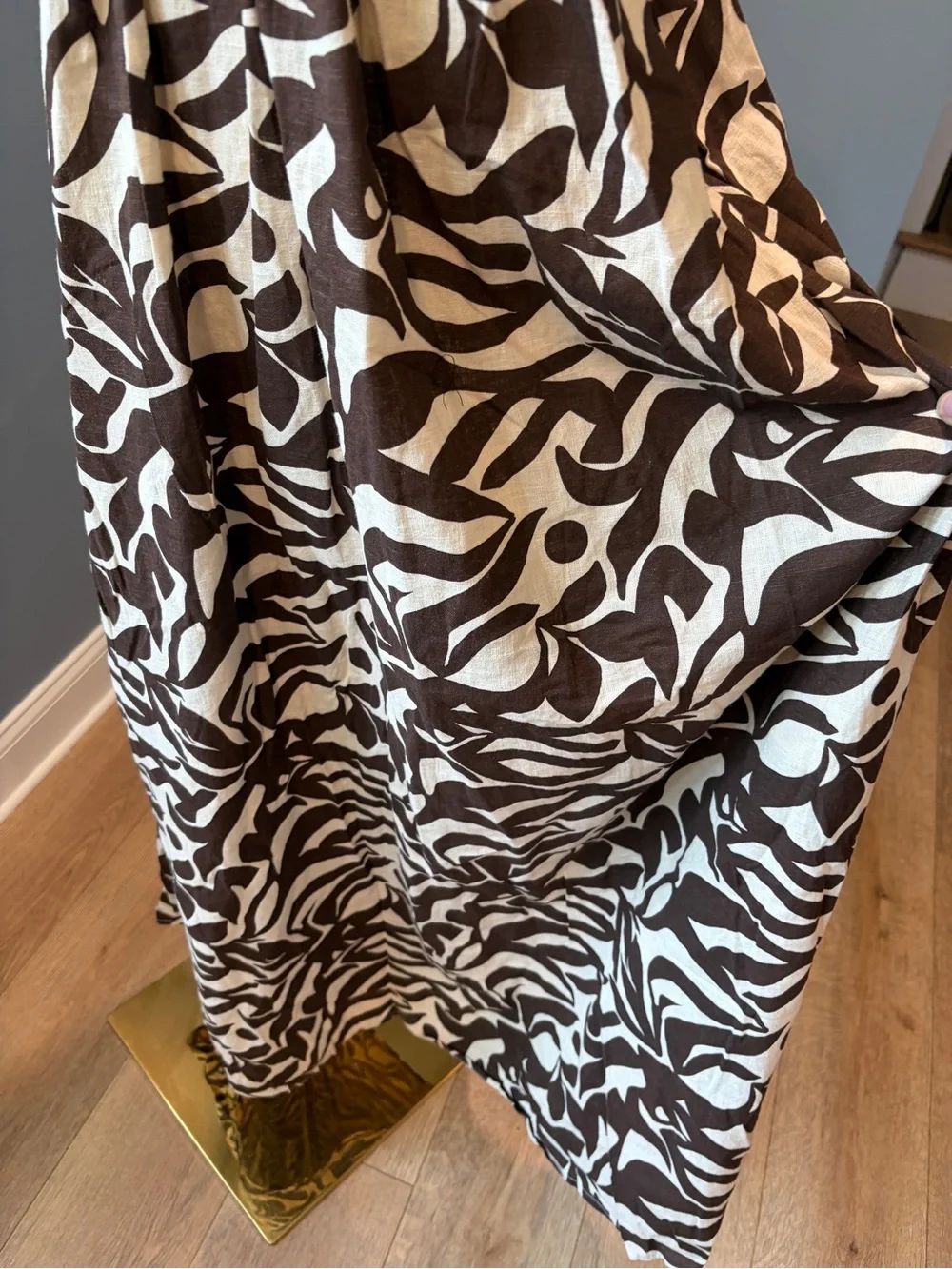 Abercrombie & Fitch Brown Cream Linen Blend Abstract Floral Maxi